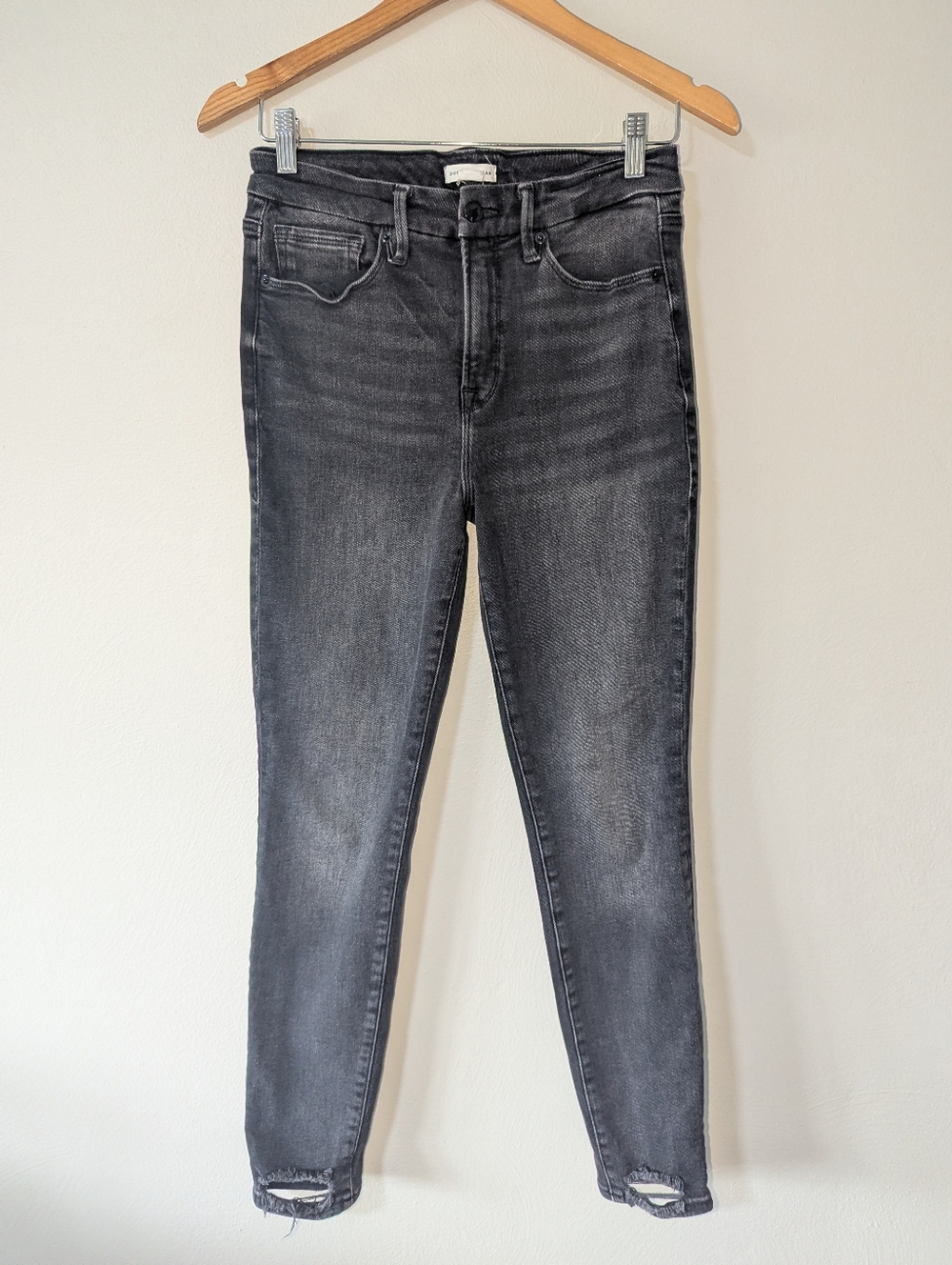6/28 Good American‎ Good Legs Washed Black Distressed Skinny Jeans